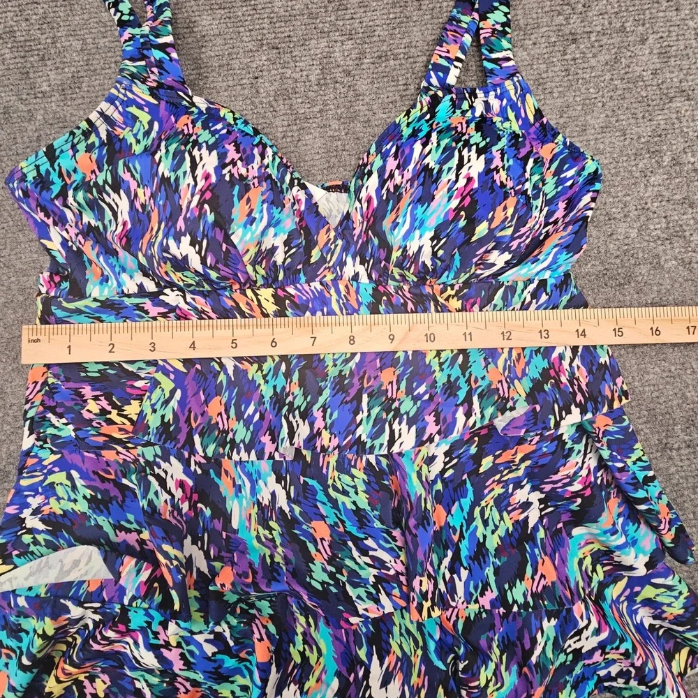Swim Solutions Women One Piece Triple‎ Tier Fauxkini Tummy Control Navy Multi 10 - Picture 8 of 10